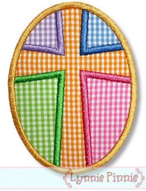 Patchwork Cross Easter Egg Applique 4x4 5x7