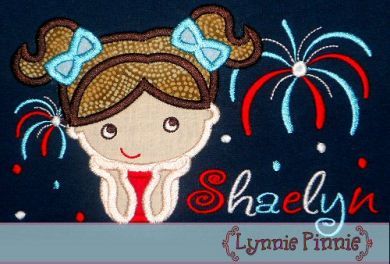 Watching Fireworks Applique - Girl 4x4 5x7 6x10