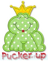 Pucker Up Frog Prince Applique 4x4 5x7 6x10