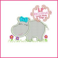 Girly Hippo Applique 4x4 5x7 6x10 SVG