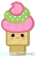 Happy Kawaii Ice Cream Cone Applique 4x4 5x7