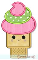 Happy Kawaii Ice Cream Cone Applique 4x4 5x7