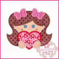 Happy Valentine Girl Applique 4x4 5x7 6x10 7x11 SVG