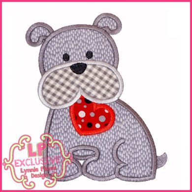 Bobbin the Bulldog with Heart Applique 4x4 5x7 6x10 7x11 SVG