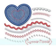 Mixed Stripes Heart Flag Applique 4x4 5x7 6x10