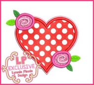 Heart Roses Applique 4x4 5x7 6x10 7x11