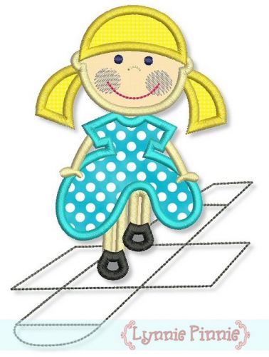 Hopscotch Girl Applique 4x4 5x7 6x10