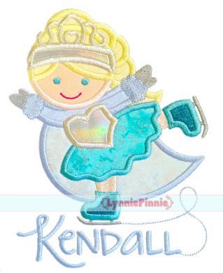 Ice Skate Princess 2 Applique 4x4 5x7 6x10 7x11 SVG