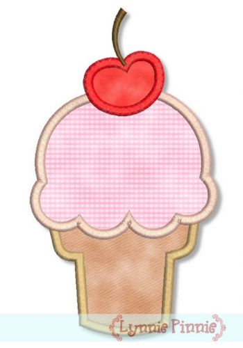 Ice Cream Cone with Cherry Applique 4x4 5x7