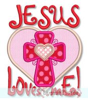 Jesus Loves Me Heart Applique Embroidery Design File 4x4 5x7 6x10 Exclusive Artwork