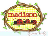 Ladybugs on a Branch Applique Monogram Name Frame 4x4 5x7 6x10 7x11