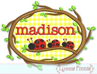 Ladybugs on a Branch Applique Monogram Name Frame 4x4 5x7 6x10 7x11