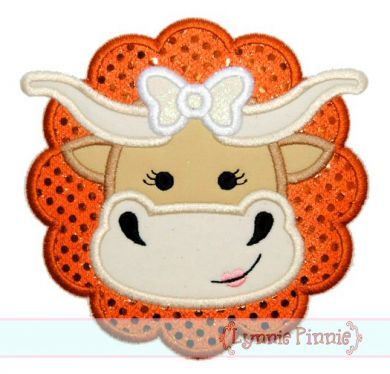 Longhorn Girl Cow Applique 4x4 5x7 6x10 7x11 SVG