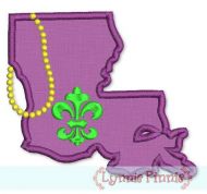State of Louisiana with Mardi Gras Beads Applique 4x4 5x7 6x10