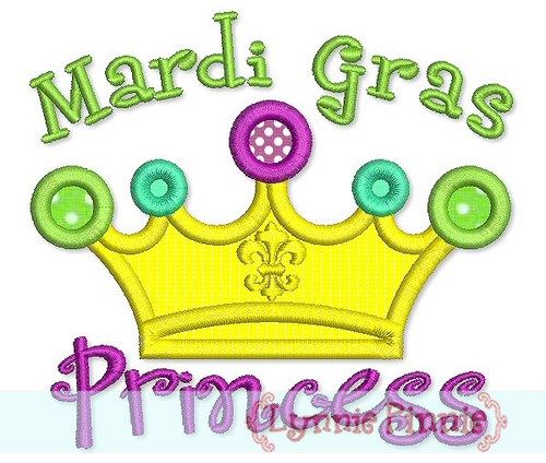 Mardi Gras Princess Crown Applique 4x4 5x7 6x10