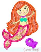 Mermaid with Fish Friend Applique 4x4 5x7 6x10