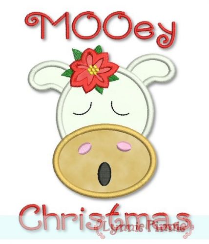 Mooey Christmas Cow Applique 4x4 5x7