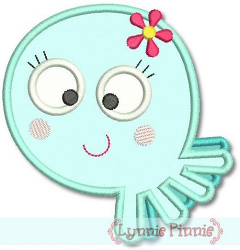 Cutie Octopus Girl Applique 4x4 5x7