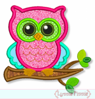 Owl on Branch Applique 4x4 5x7 6x10 7x11