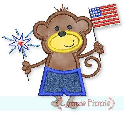 Patriotic Monkey Boy Applique 4x4 5x7 6x10