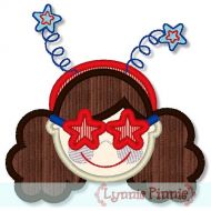 Patriotic Star Glasses Girl Curly Hair 4x4 5x7 6x10