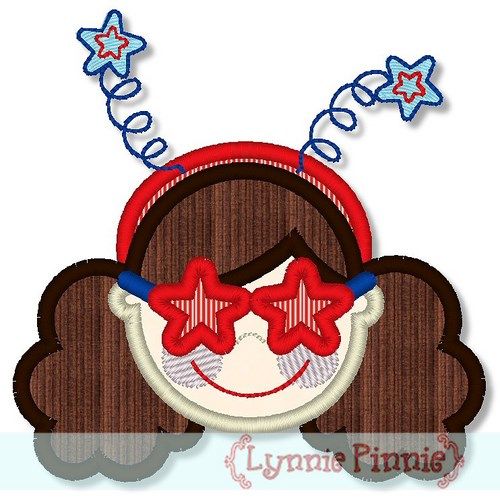 Patriotic Star Glasses Girl Curly Hair 4x4 5x7 6x10