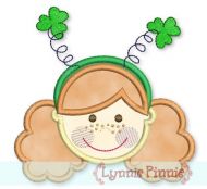 Girl w/ Shamrock Headband Applique (curly hair) 4x4 5x7 6x10