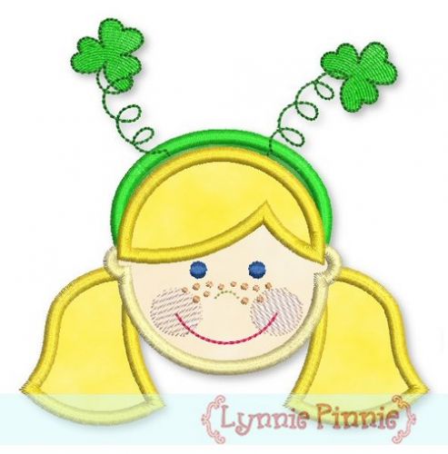 Girl w/ Shamrock Headband Applique (straight hair) 4x4 5x7 6x10