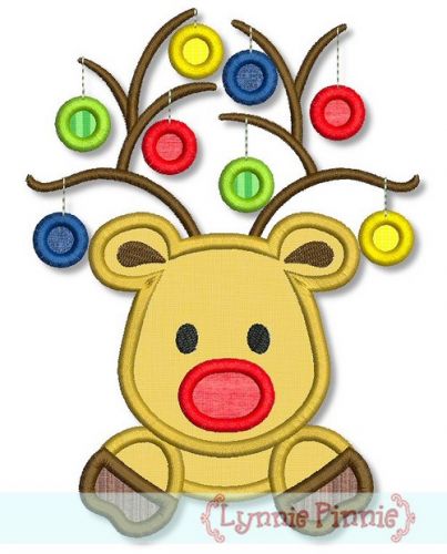 Reindeer with Ornaments Applique 4x4 5x7 6x10