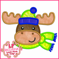 Cute Winter Moose w/ Scarf Applique 4x4 5x7 6x10 7x11 SVG