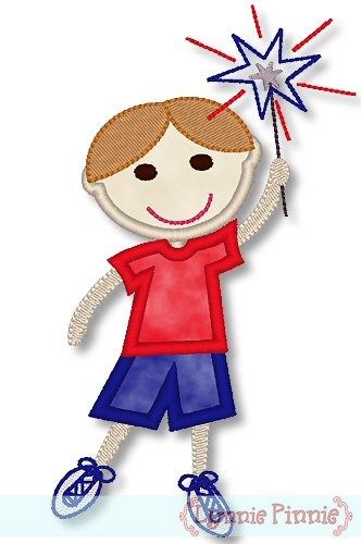 Applique Patriotic Sparkler Boy 4x4 5x7