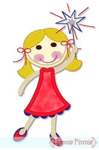 Applique Patriotic Sparkler Girl 4x4 5x7