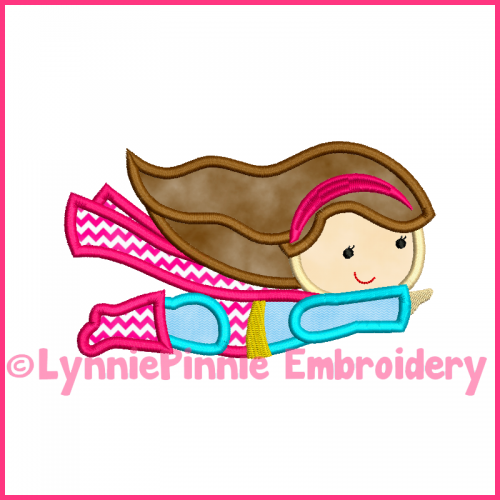 Flying SUPERHERO GIRL 3 Applique Embroidery Design 4x4 5x7 6x10 7x11