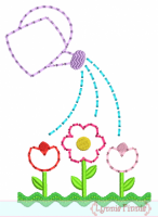 Watering Can with Flower Garden STITCHY Applique 5x7 6x10 7x11 SVG