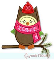 Winter Owl Applique 4x4 5x7 6x10