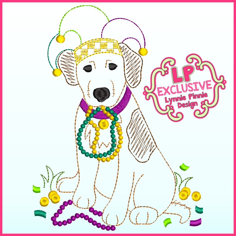Colorwork Mardi Gras Dog Sketch Machine Embroidery Design