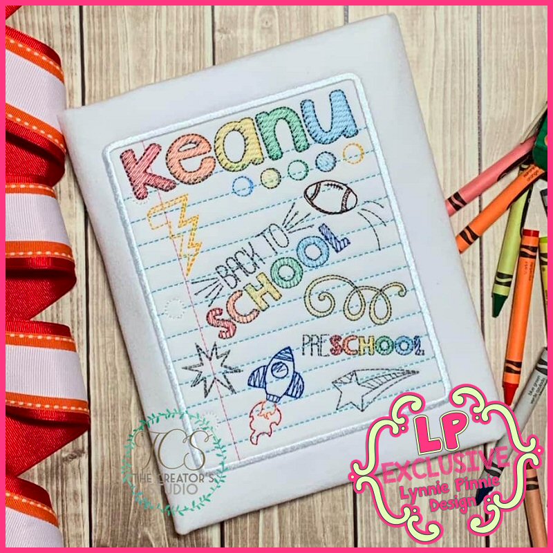 Mini Fill Stitch Back to School Crayon Notebook Monogram Frame